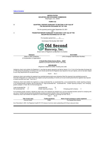 Vorschaubild Old Second Bancorp 10-Q Quartalsbericht 2021 