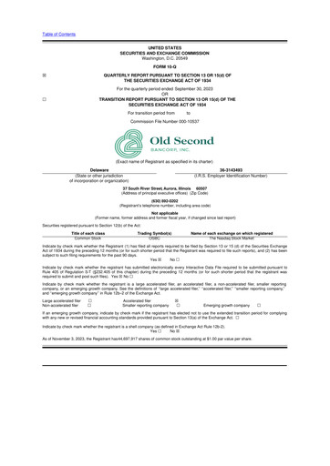 Vorschaubild Old Second Bancorp 10-Q Quartalsbericht 2023 
