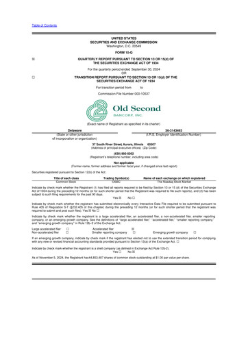 Vorschaubild Old Second Bancorp 10-Q Quartalsbericht 2024 