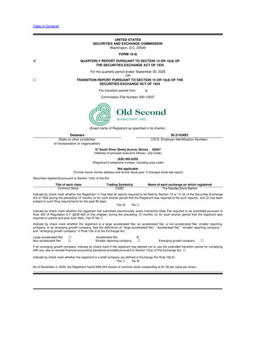 Vorschaubild Old Second Bancorp 10-Q Quartalsbericht 2025 
