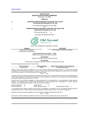 Thumbnail Old Second Bancorp 10-Q Quarterly Report FY2026 