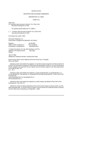 Vorschaubild Hovnanian Enterprises
 10-Q Quartalsbericht  