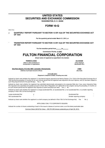 Thumbnail Fulton Financial 10-Q Quarterly Report FY2012 