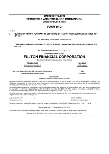 Thumbnail Fulton Financial 10-Q Quarterly Report FY2013 