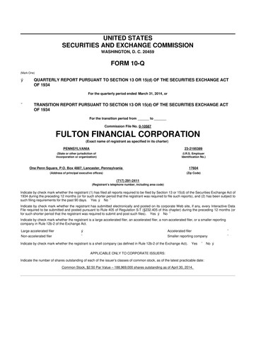 Thumbnail Fulton Financial 10-Q Quarterly Report FY2014 