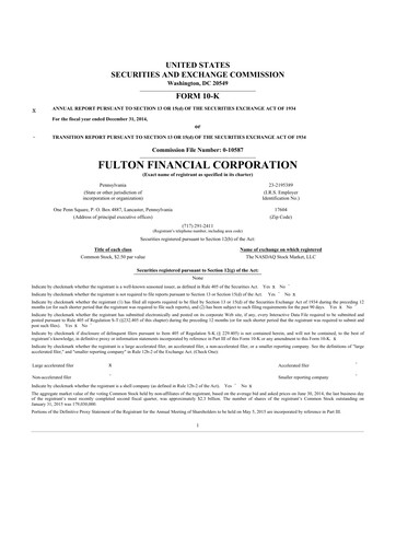 Thumbnail Fulton Financial 10-K Annual Report 2014