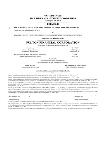 Thumbnail Fulton Financial 10-K Annual Report 2015