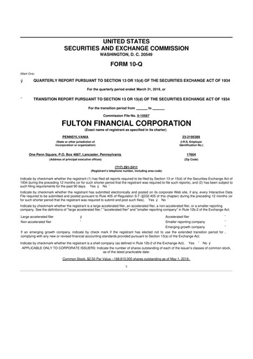Thumbnail Fulton Financial 10-Q Quarterly Report FY2019 