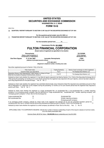 Thumbnail Fulton Financial 10-Q Quarterly Report FY2023 