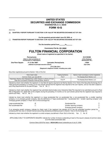 Thumbnail Fulton Financial 10-Q Quarterly Report FY2026 