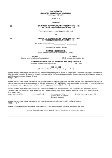 Thumbnail RCM Technologies 10-Q Quarterly Report FY2012 