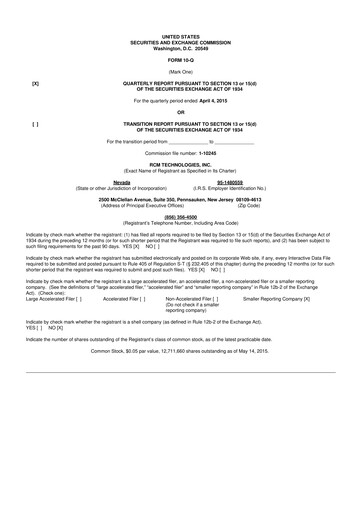 Thumbnail RCM Technologies 10-Q Quarterly Report FY2015 