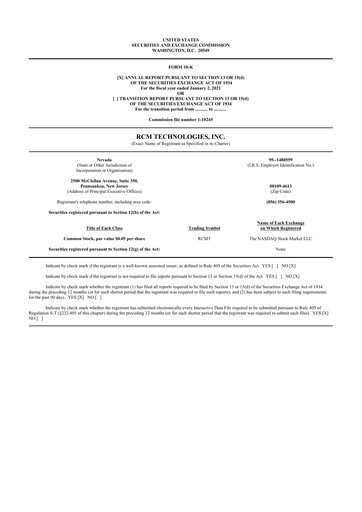 Thumbnail RCM Technologies 10-K Annual Report 2020