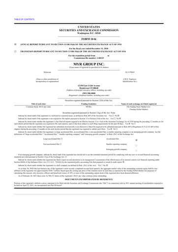 Thumbnail MYR Group 10-K Annual Report 2020