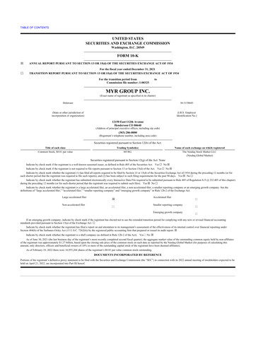 Thumbnail MYR Group 10-K Annual Report 2021