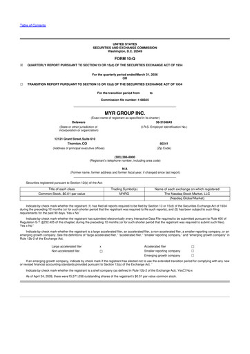Thumbnail MYR Group 10-Q Quarterly Report FY 