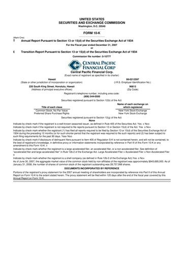 Miniature Central Pacific Financial 10-K Rapport annuel 