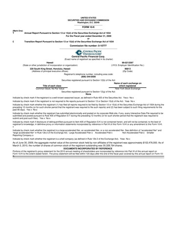 Miniature Central Pacific Financial 10-K Rapport annuel 