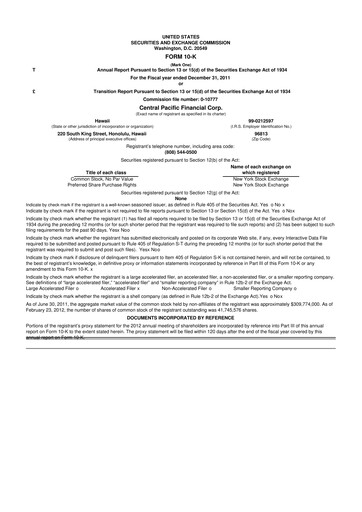 Miniature Central Pacific Financial 10-K Rapport annuel 2011