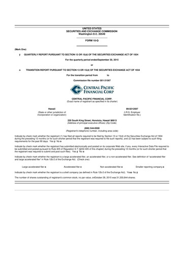 Miniature Central Pacific Financial 10-Q Rapport trimestriel 2015 