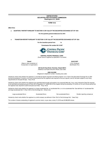 Miniature Central Pacific Financial 10-Q Rapport trimestriel 2016 