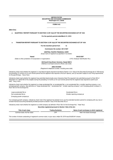Miniature Central Pacific Financial 10-Q Rapport trimestriel 2019 