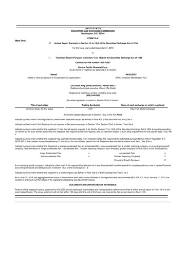 Miniature Central Pacific Financial 10-K Rapport annuel 2019