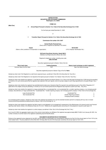 Miniature Central Pacific Financial 10-K Rapport annuel 2020