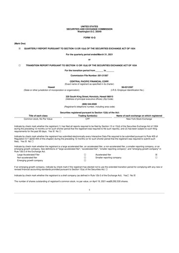 Miniature Central Pacific Financial 10-Q Rapport trimestriel 2021 