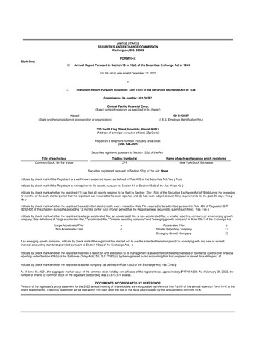 Miniature Central Pacific Financial 10-K Rapport annuel 2021