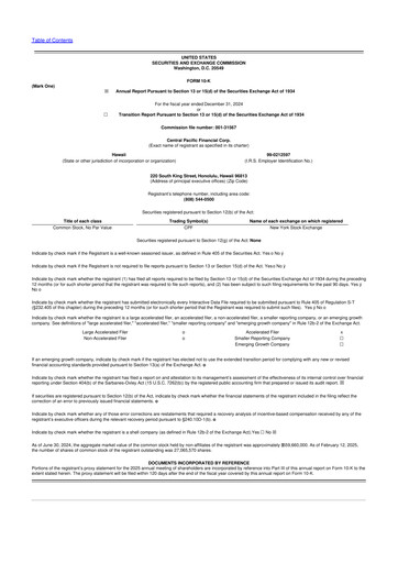 Miniature Central Pacific Financial 10-K Rapport annuel 2024