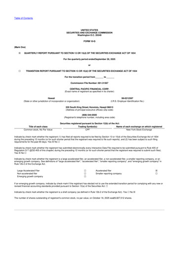 Miniature Central Pacific Financial 10-Q Rapport trimestriel 2025 