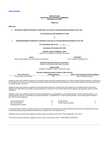 Thumbnail Central Pacific Financial 10-Q Quarterly Report FY 