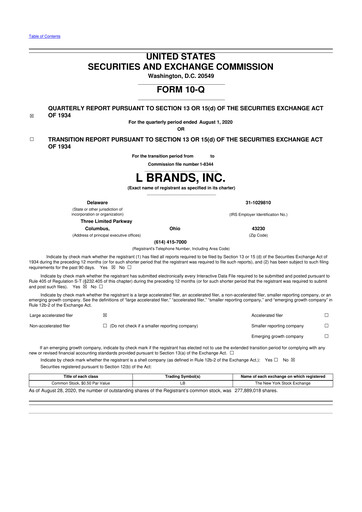 Thumbnail Bath & Body Works 10-Q Quarterly Report FY2020 