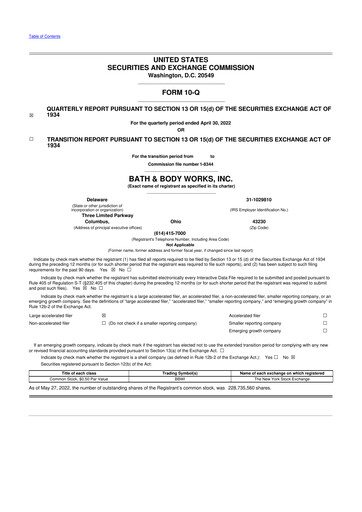 Thumbnail Bath & Body Works 10-Q Quarterly Report FY2022 