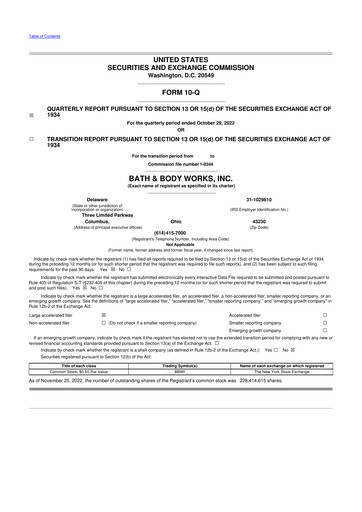 Thumbnail Bath & Body Works 10-Q Quarterly Report FY2022 