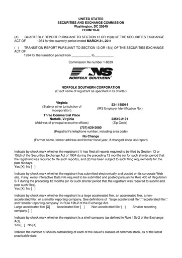 Thumbnail Norfolk Southern 10-Q Quarterly Report FY2011 