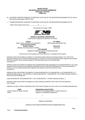 Thumbnail Norfolk Southern 10-Q Quarterly Report FY2012 