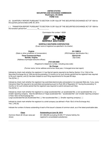 Thumbnail Norfolk Southern 10-Q Quarterly Report FY2015 