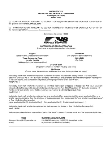 Thumbnail Norfolk Southern 10-Q Quarterly Report FY2016 