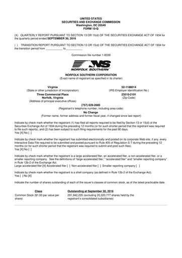 Thumbnail Norfolk Southern 10-Q Quarterly Report FY2016 