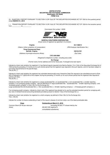 Thumbnail Norfolk Southern 10-Q Quarterly Report FY2019 