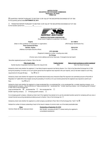 Thumbnail Norfolk Southern 10-Q Quarterly Report FY2019 