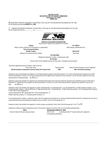Thumbnail Norfolk Southern 10-Q Quarterly Report FY2020 
