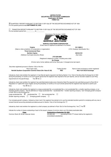 Thumbnail Norfolk Southern 10-Q Quarterly Report FY2020 