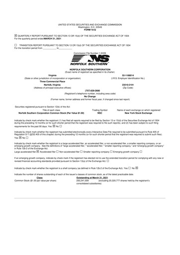 Thumbnail Norfolk Southern 10-Q Quarterly Report FY2021 