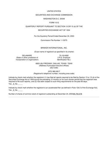 Thumbnail Brinker International
 10-Q Quarterly Report FY 