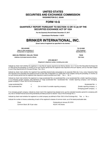 Thumbnail Brinker International
 10-Q Quarterly Report FY2018 