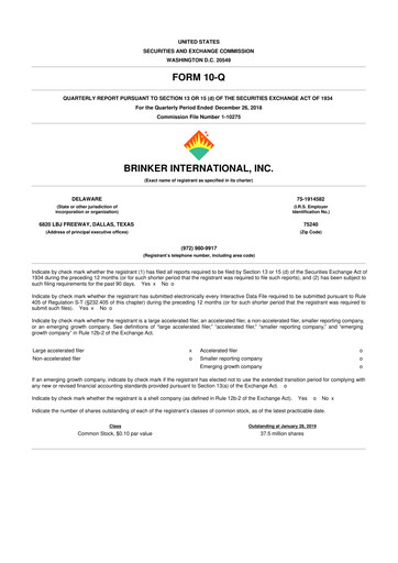 Thumbnail Brinker International
 10-Q Quarterly Report FY2019 