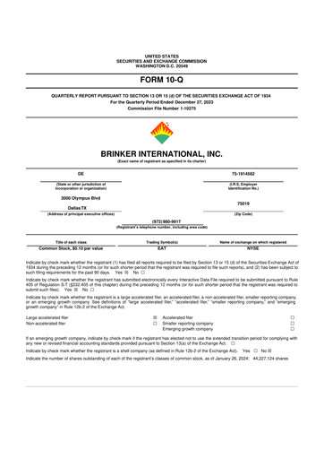 Thumbnail Brinker International
 10-Q Quarterly Report FY2024 